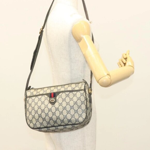 GUCCI GG Supreme Sherry Line Shoulder Bag PVC Navy Gold 89 02 077 Auth BA3642 - Picture 3 of 16